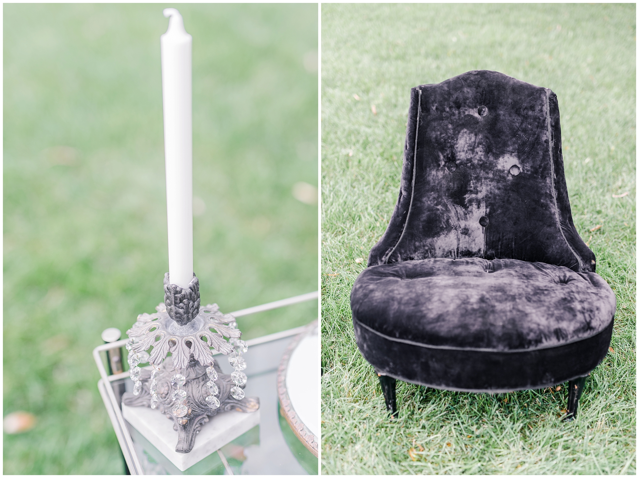 Black Velvet Lounge Chair and Gemmed Candle