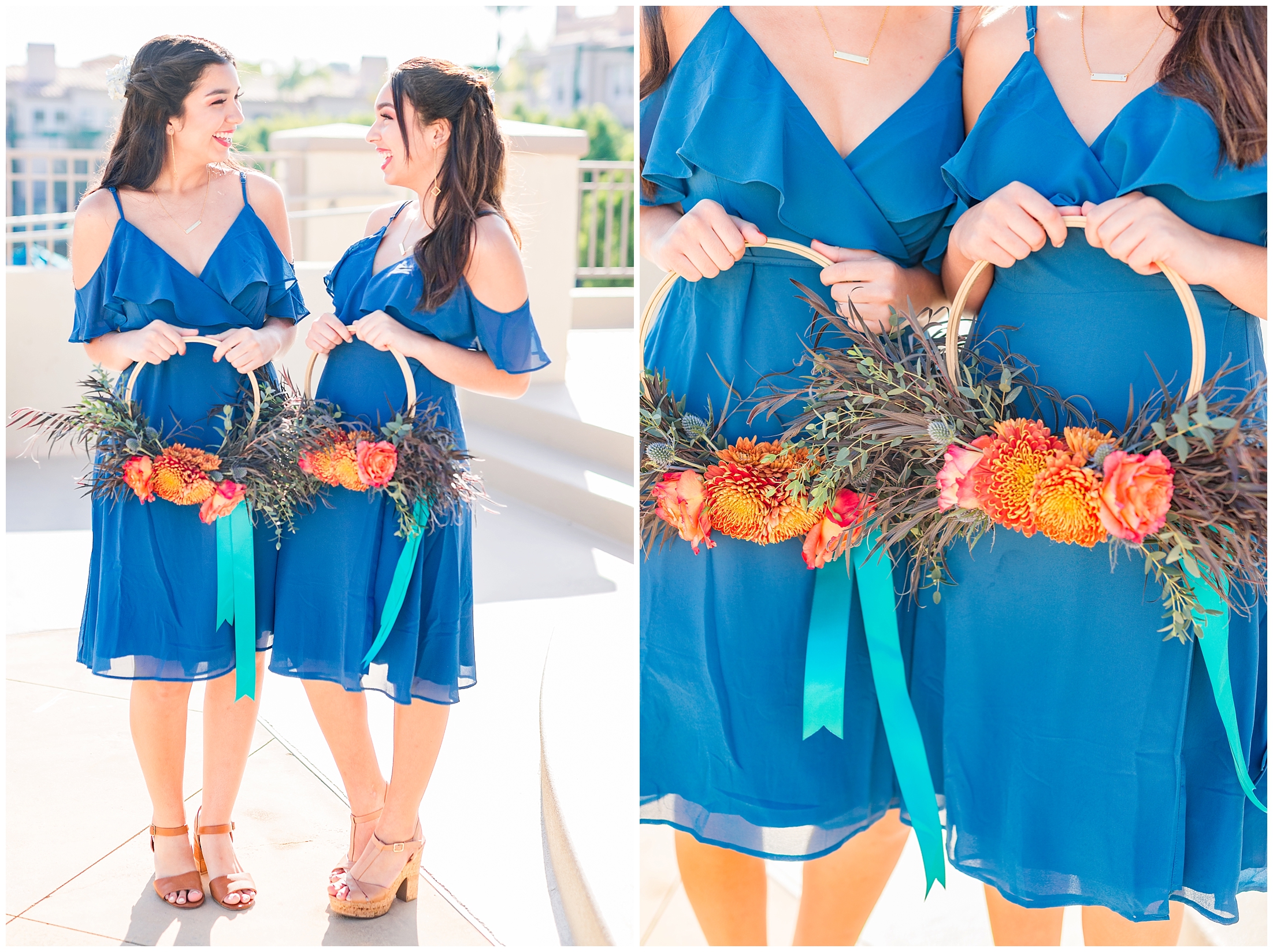 bridesmaid with hoop bouquets